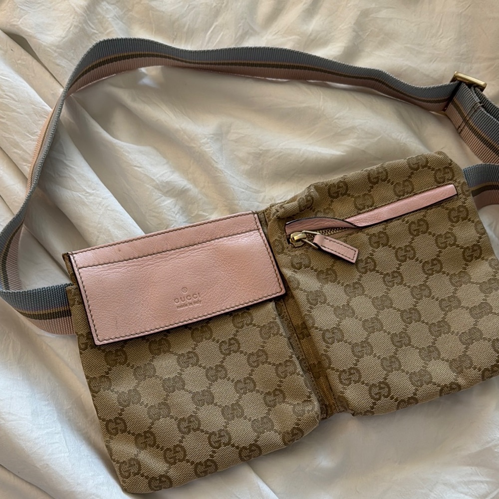 Gucci Beige and Pink Monogram Crossbody Bag
